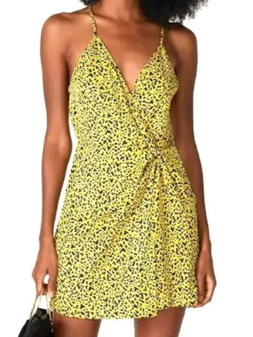 BCBGeneration Faux Wrap Mini Dress Leopard Print Sleeveless Yellow